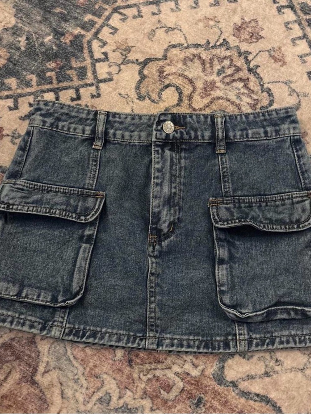 Dark Blue Denim Cargo Mini Skirt - Women's